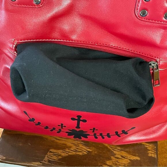 Banned Apparel Large Skull Tote Bag Purse Red With Black Details Goth - Picture 10 of 15
